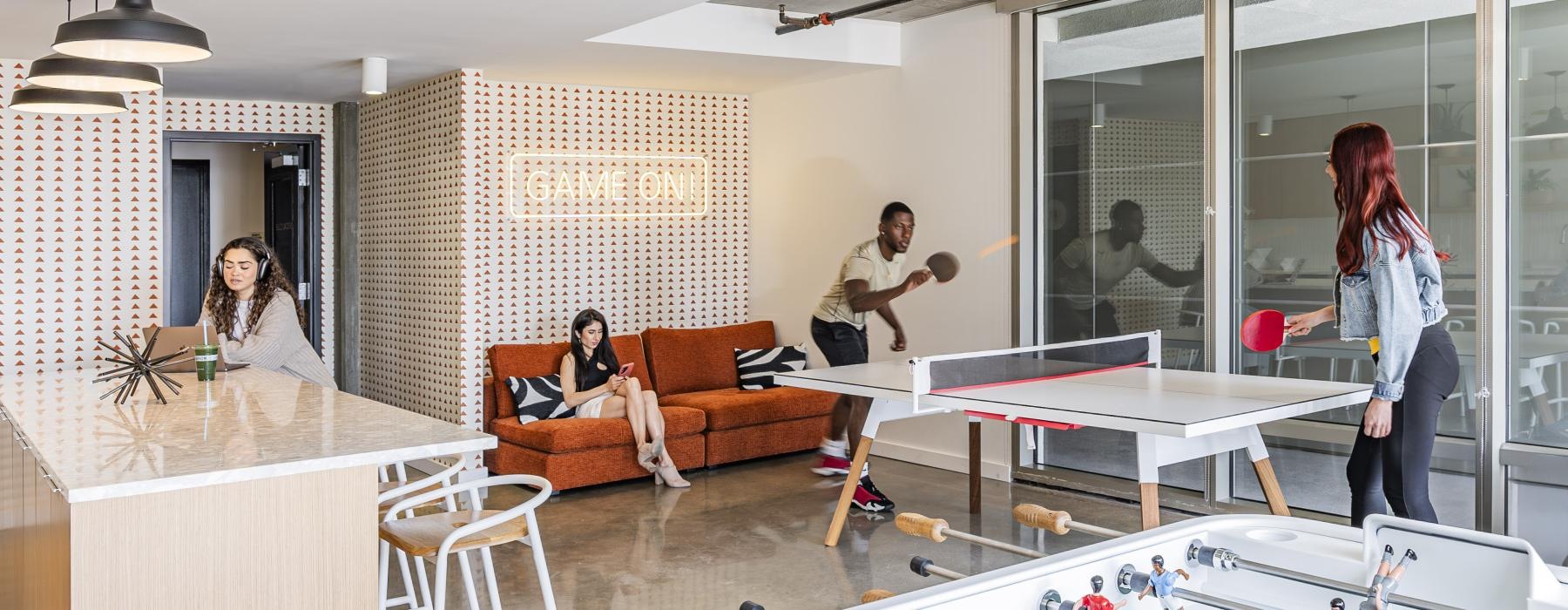 a group of people in a room
